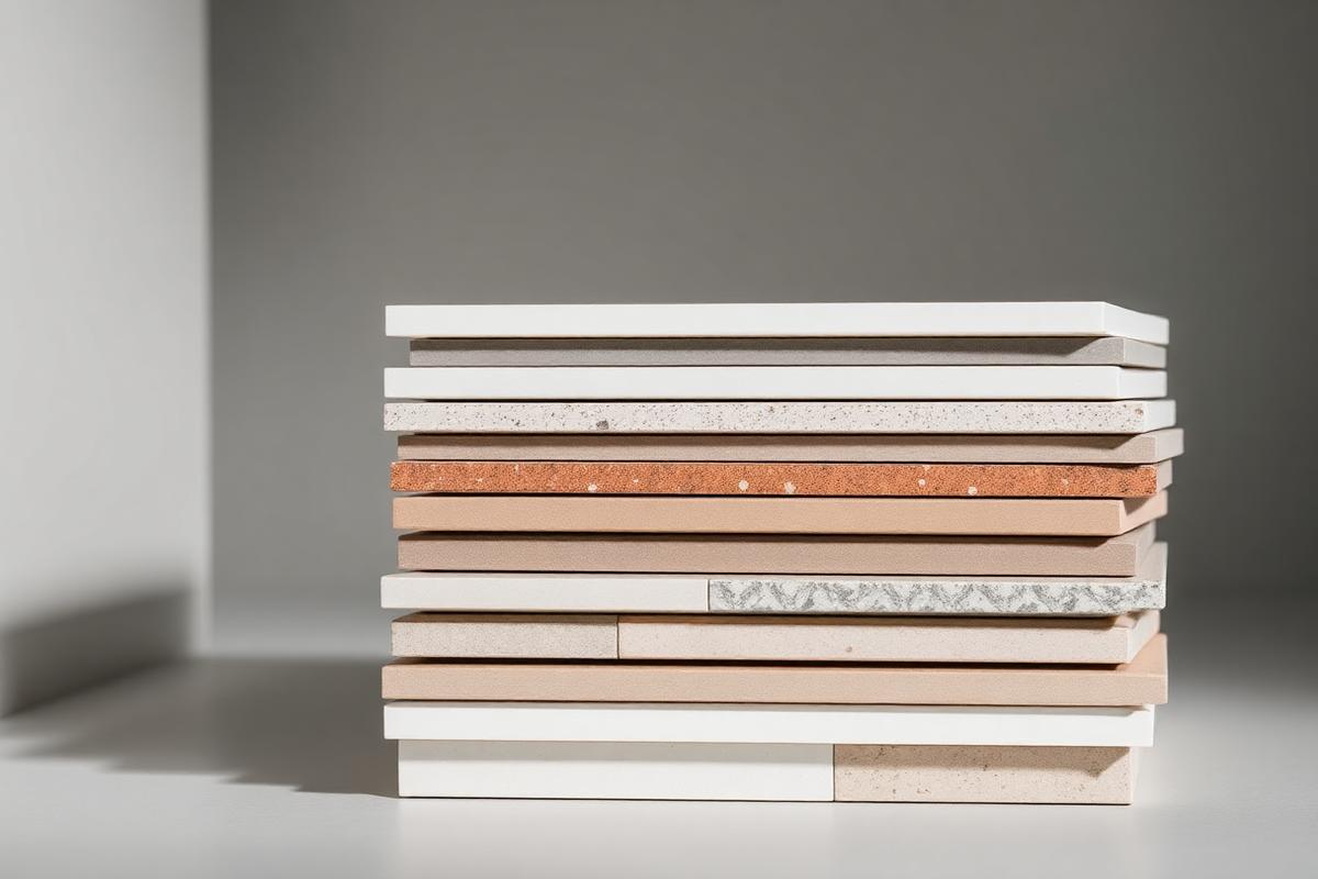 Stack of porcelain and ceramic tile samples